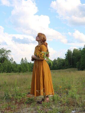 Son de Flor Classic Linen Dress in Mustard (DISCONTINUED COLOR)